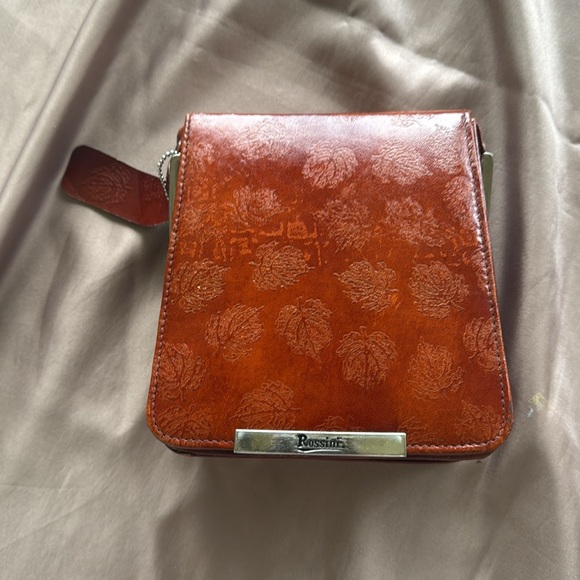 Rossini Rust Brown Embossed Leather Crossbody Bag Adjustable Strap Structured - Picture 1 of 11